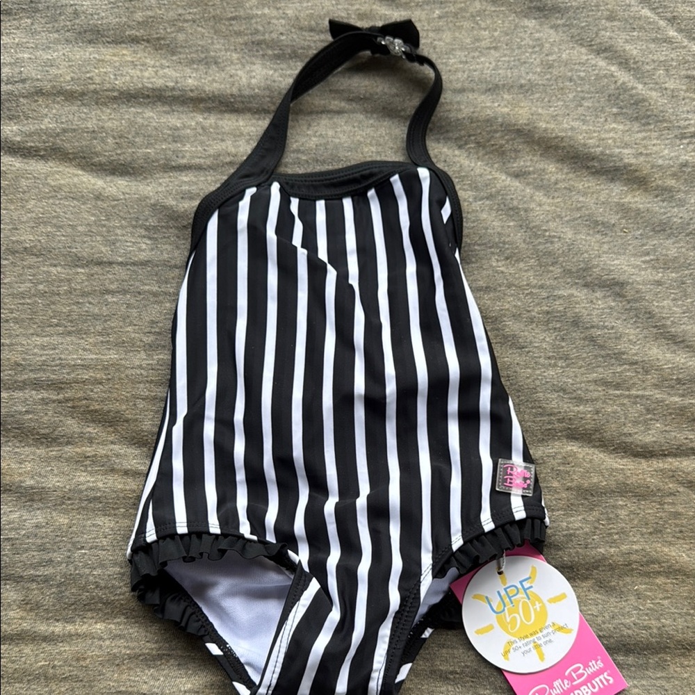Mud Pie Black and White Striped One Piece Swimsuit